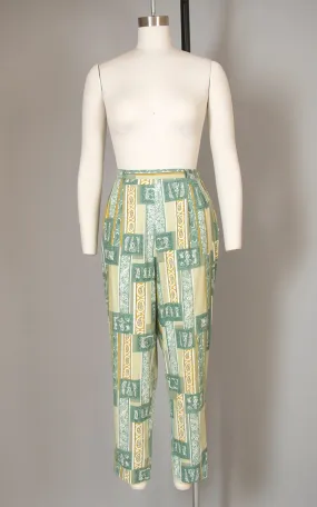 $50 & UNDER SALE || 1960s Geometric Novelty Print Green Cotton Capris | small