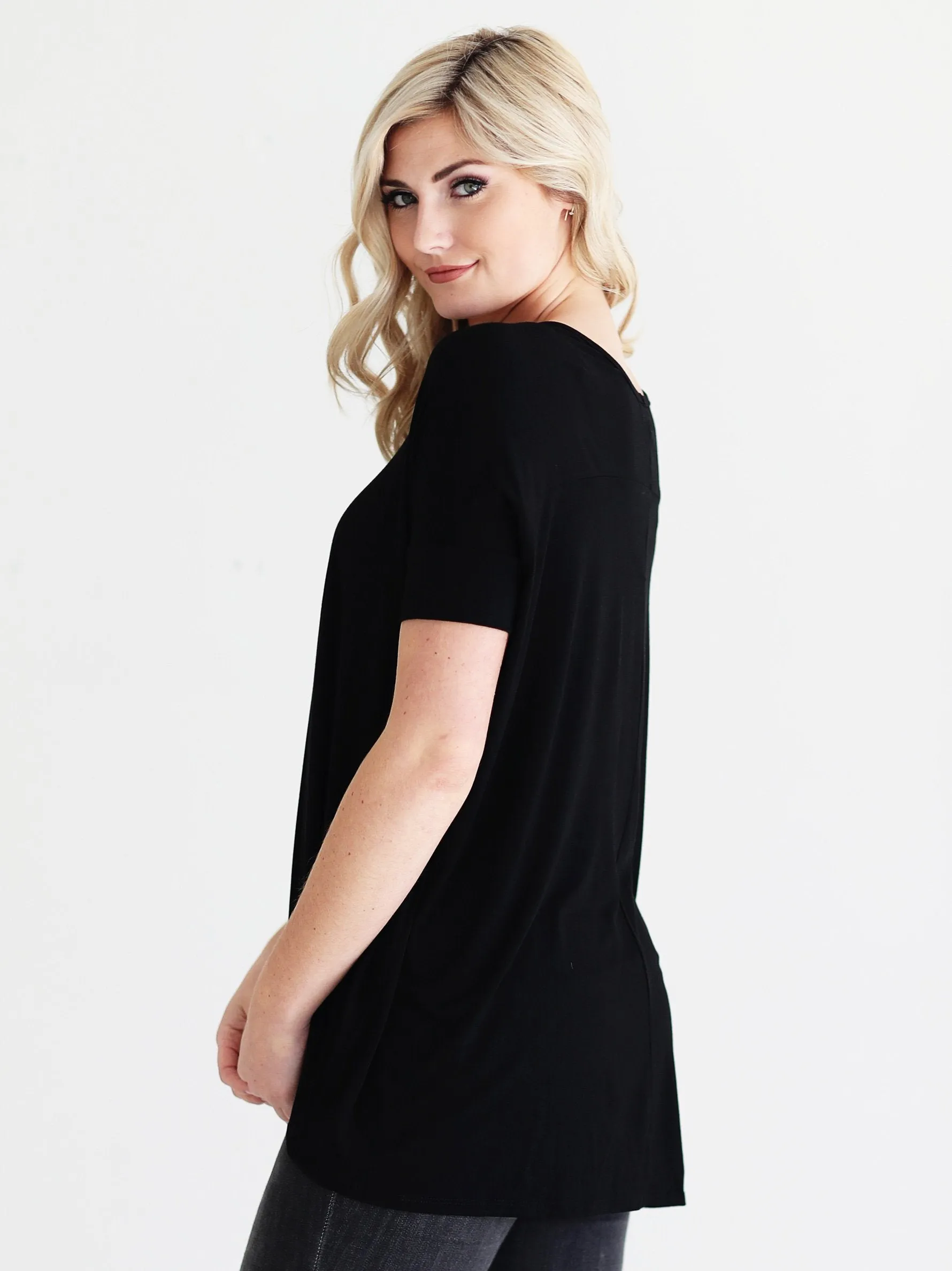 Black DLMN Short Sleeve High-Low Tee