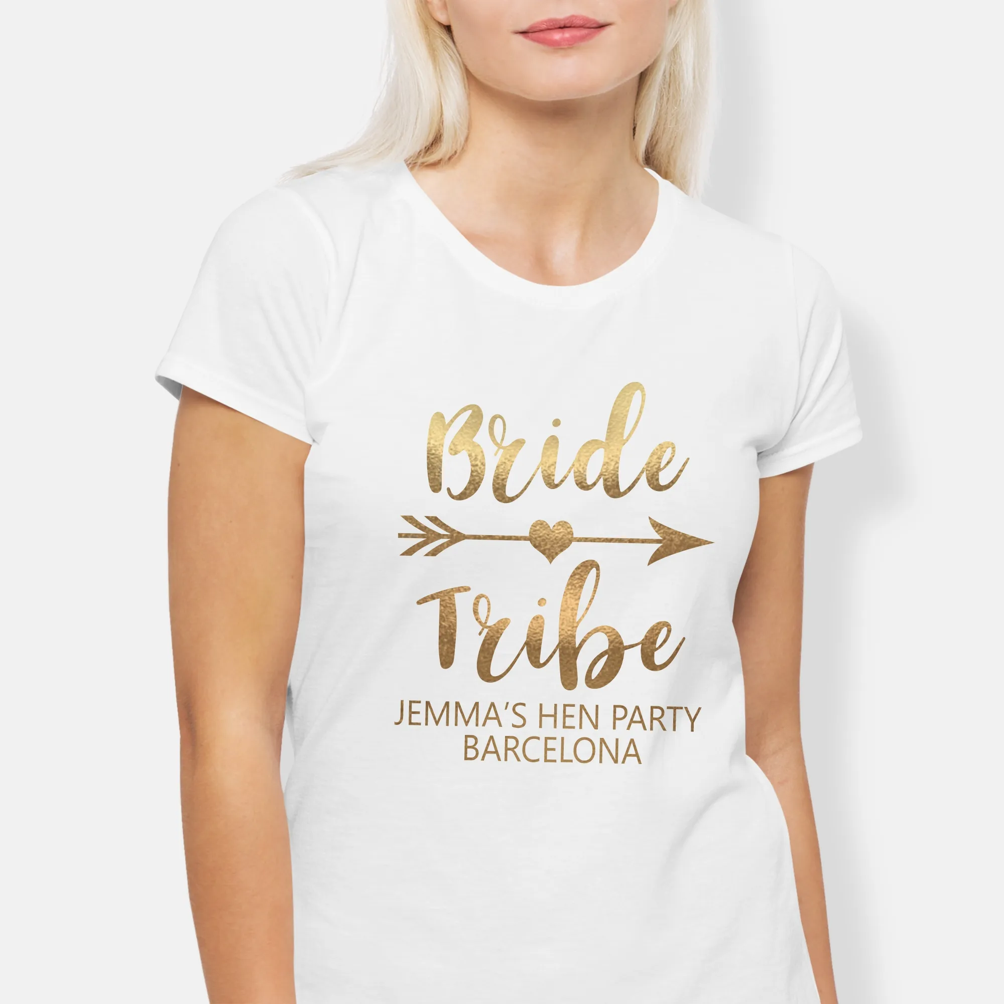 Bride Tribe Personalised Metallic Gold Hen Party T-Shirt