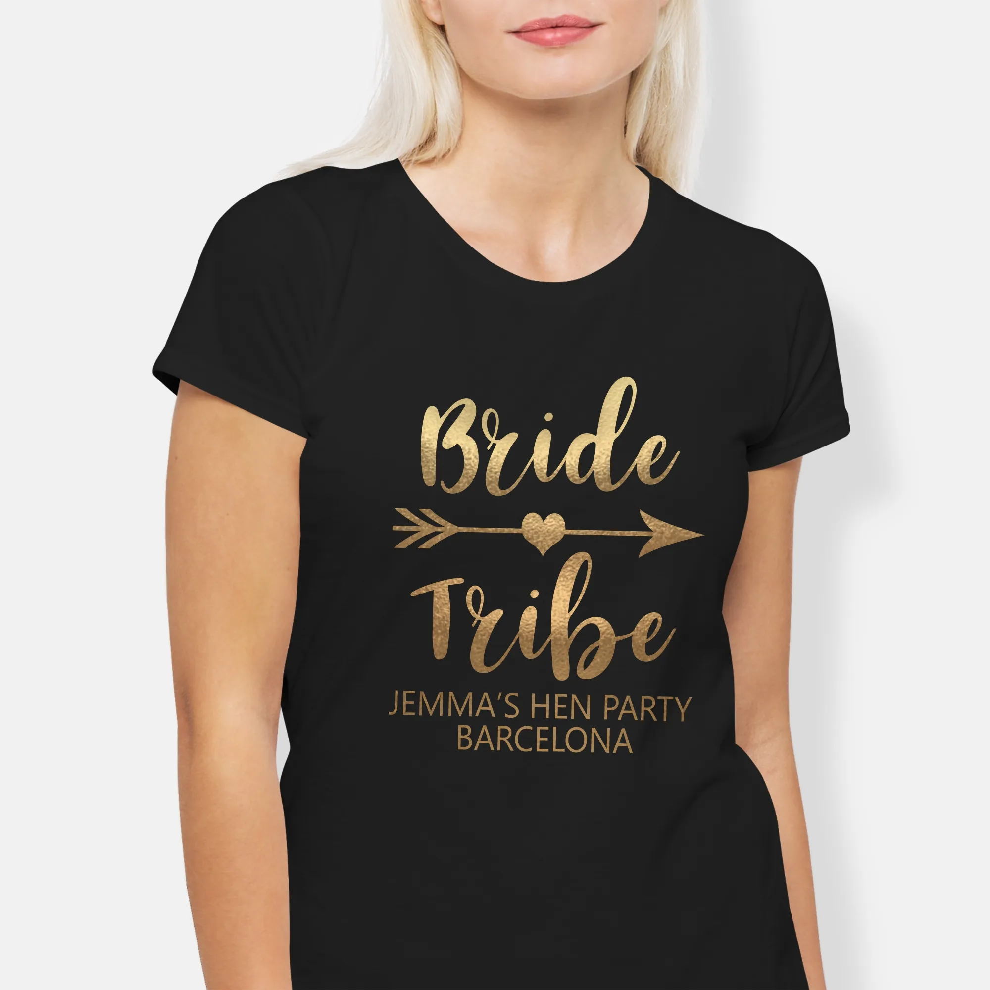 Bride Tribe Personalised Metallic Gold Hen Party T-Shirt