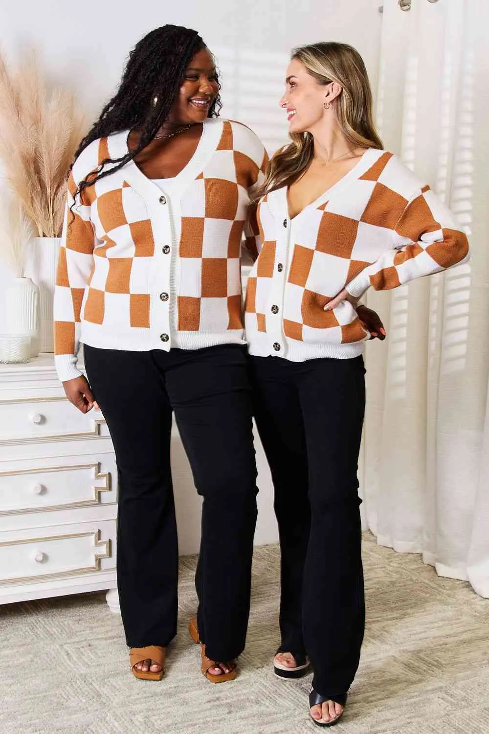 Caramel Checkered Cardigan