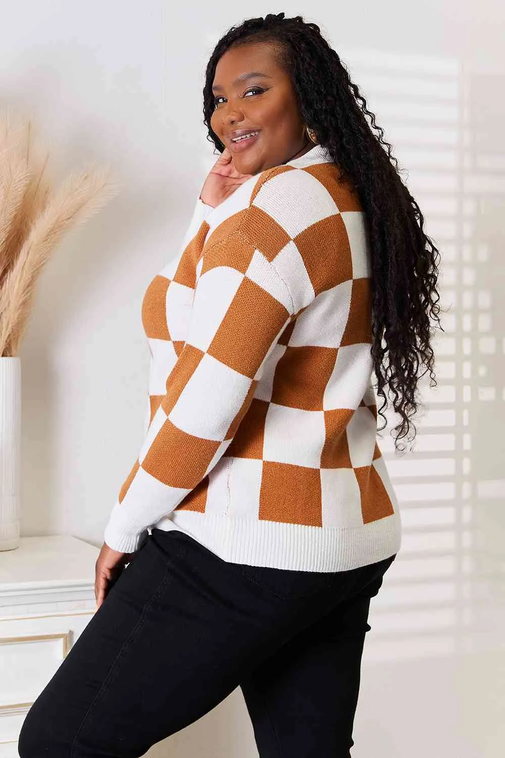 Caramel Checkered Cardigan