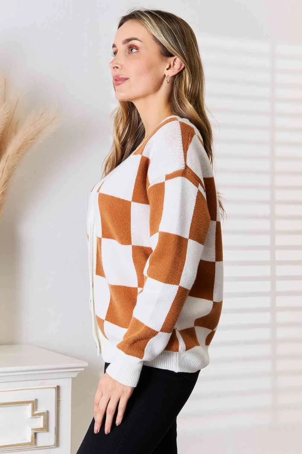 Caramel Checkered Cardigan