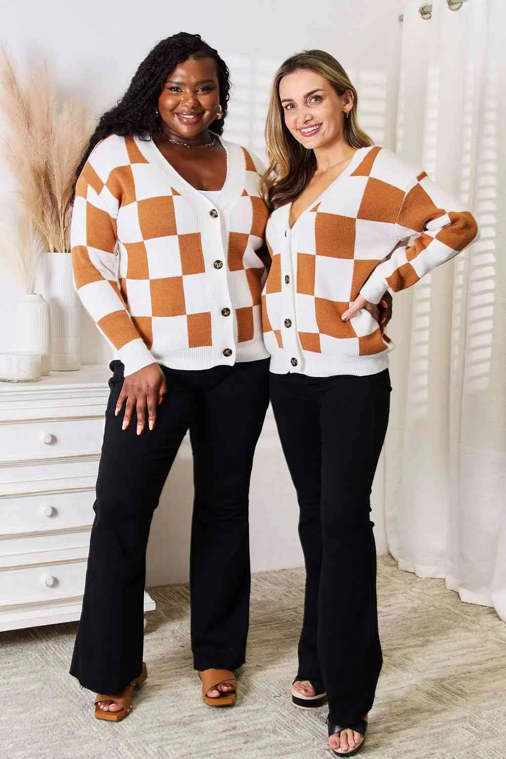 Caramel Checkered Cardigan