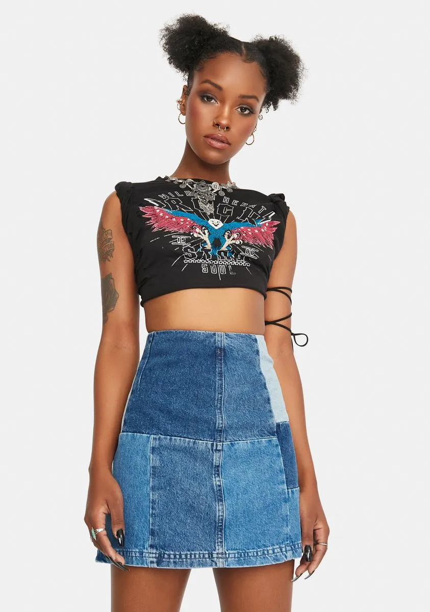 Denim Patchwork Pelmet Skirt