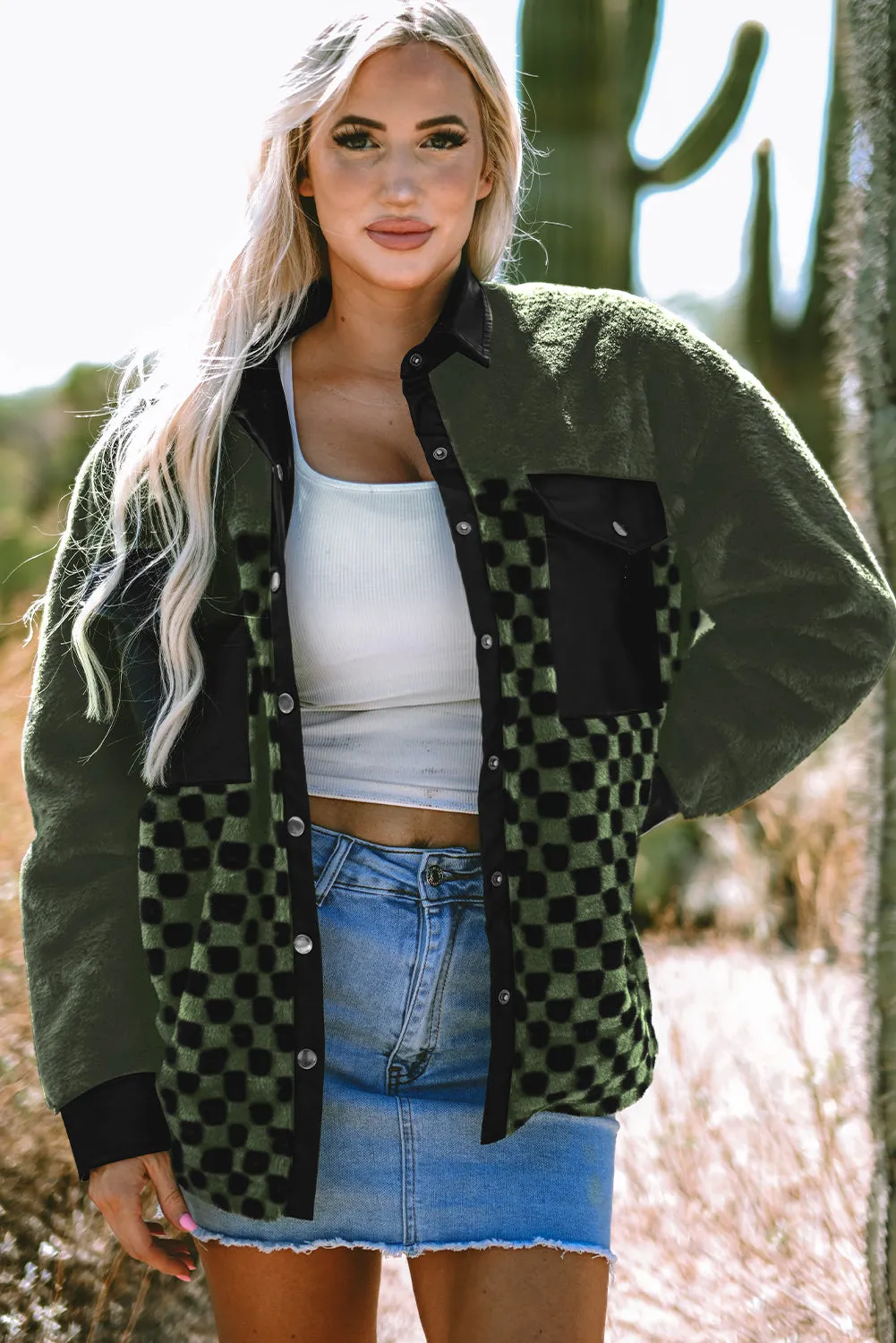 Fleece Checkerboard Flap Jacket