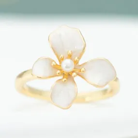 Gold Flower Pearl Hope Adjustable Ring - Give Freedom to Women!