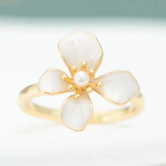 Gold Flower Pearl Hope Adjustable Ring - Give Freedom to Women!