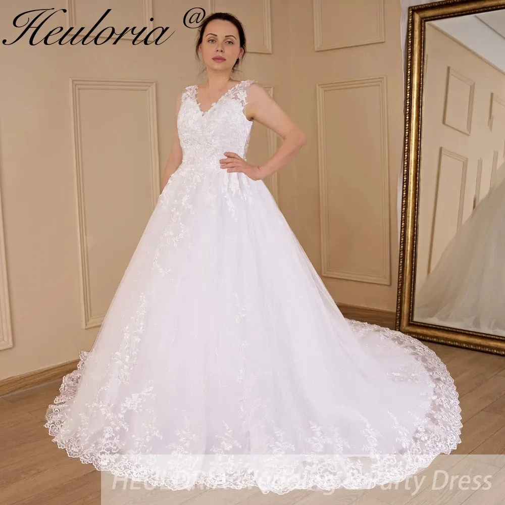 HEULORIA princess wedding dress V neck lace beading shinny sequined skirt bride dress ball gown wedding gown