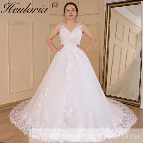HEULORIA princess wedding dress V neck lace beading shinny sequined skirt bride dress ball gown wedding gown
