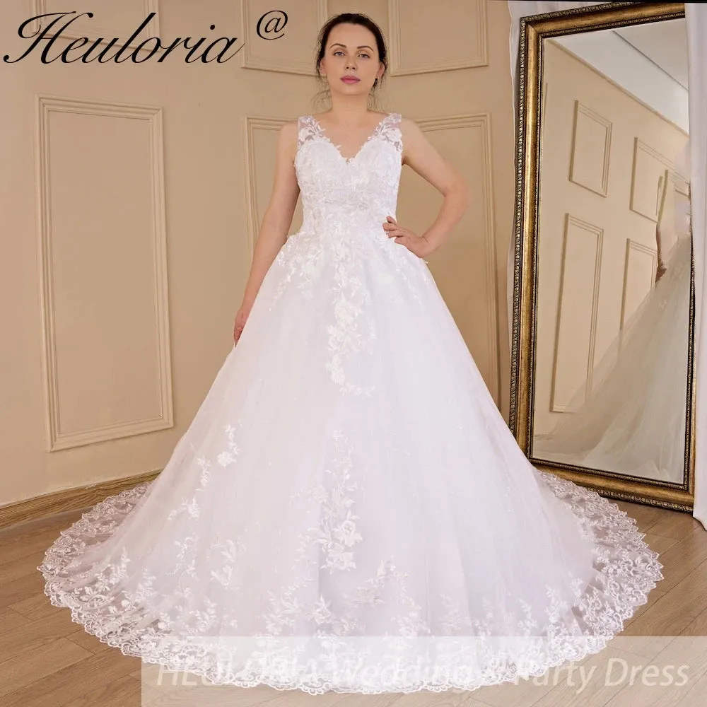 HEULORIA princess wedding dress V neck lace beading shinny sequined skirt bride dress ball gown wedding gown