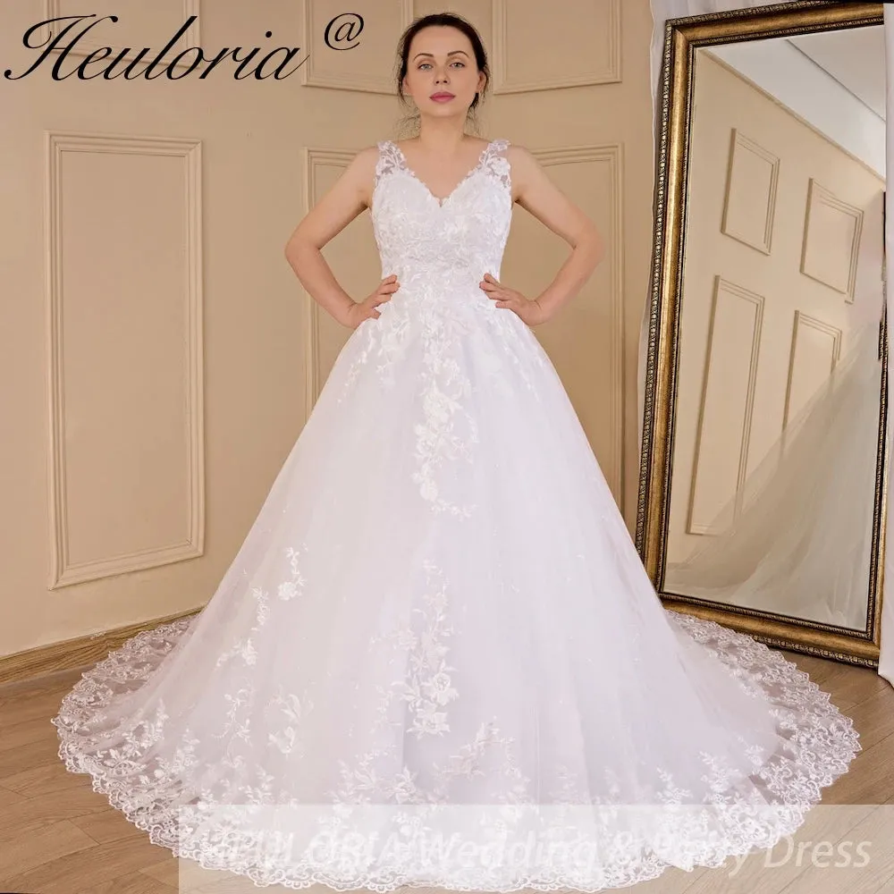 HEULORIA princess wedding dress V neck lace beading shinny sequined skirt bride dress ball gown wedding gown
