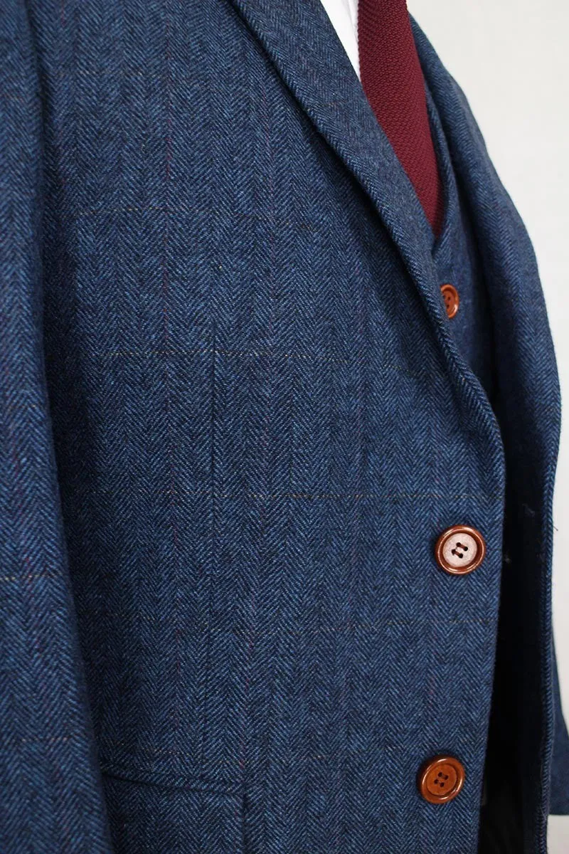 High Quality notch lapel Wool Blue gentleman style custom made Men suits Blazer suits for men 3 piece (Jacket Pants Vest)