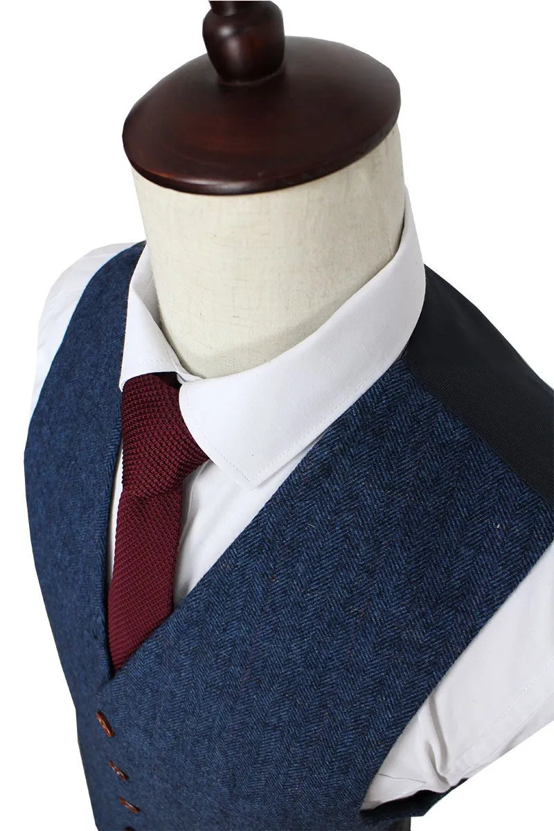 High Quality notch lapel Wool Blue gentleman style custom made Men suits Blazer suits for men 3 piece (Jacket Pants Vest)
