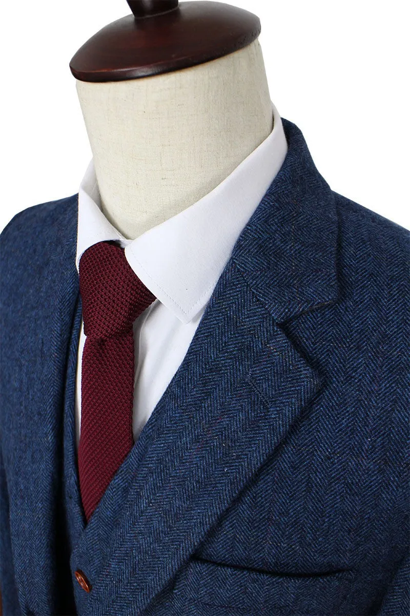 High Quality notch lapel Wool Blue gentleman style custom made Men suits Blazer suits for men 3 piece (Jacket Pants Vest)