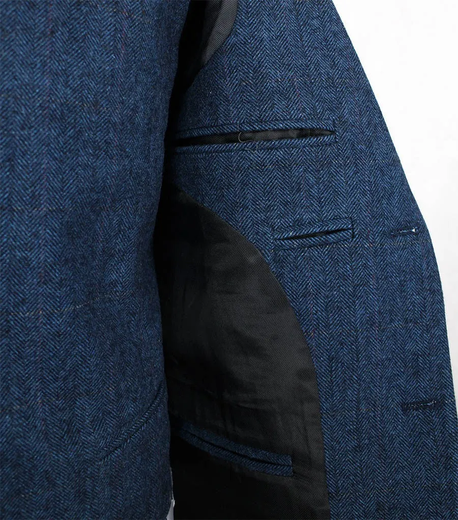 High Quality notch lapel Wool Blue gentleman style custom made Men suits Blazer suits for men 3 piece (Jacket Pants Vest)