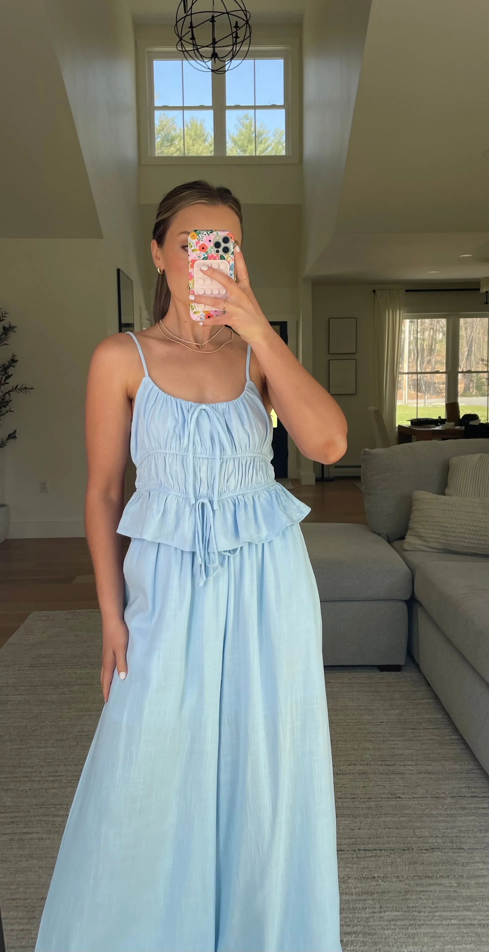 Ice Blue Two Piece Wide Leg Set