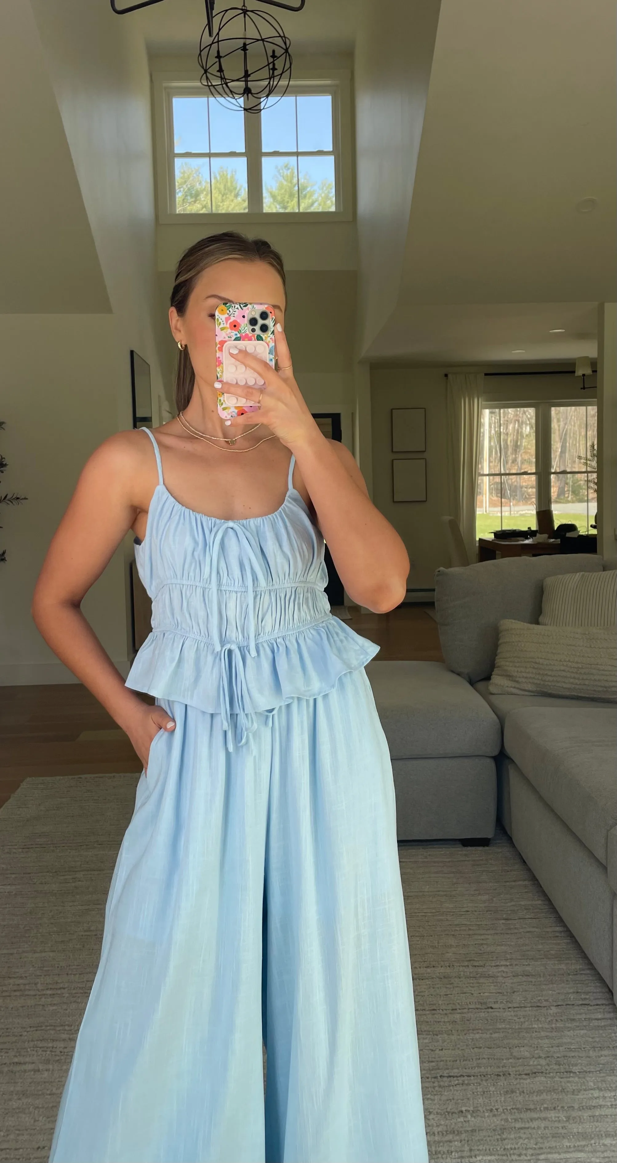 Ice Blue Two Piece Wide Leg Set