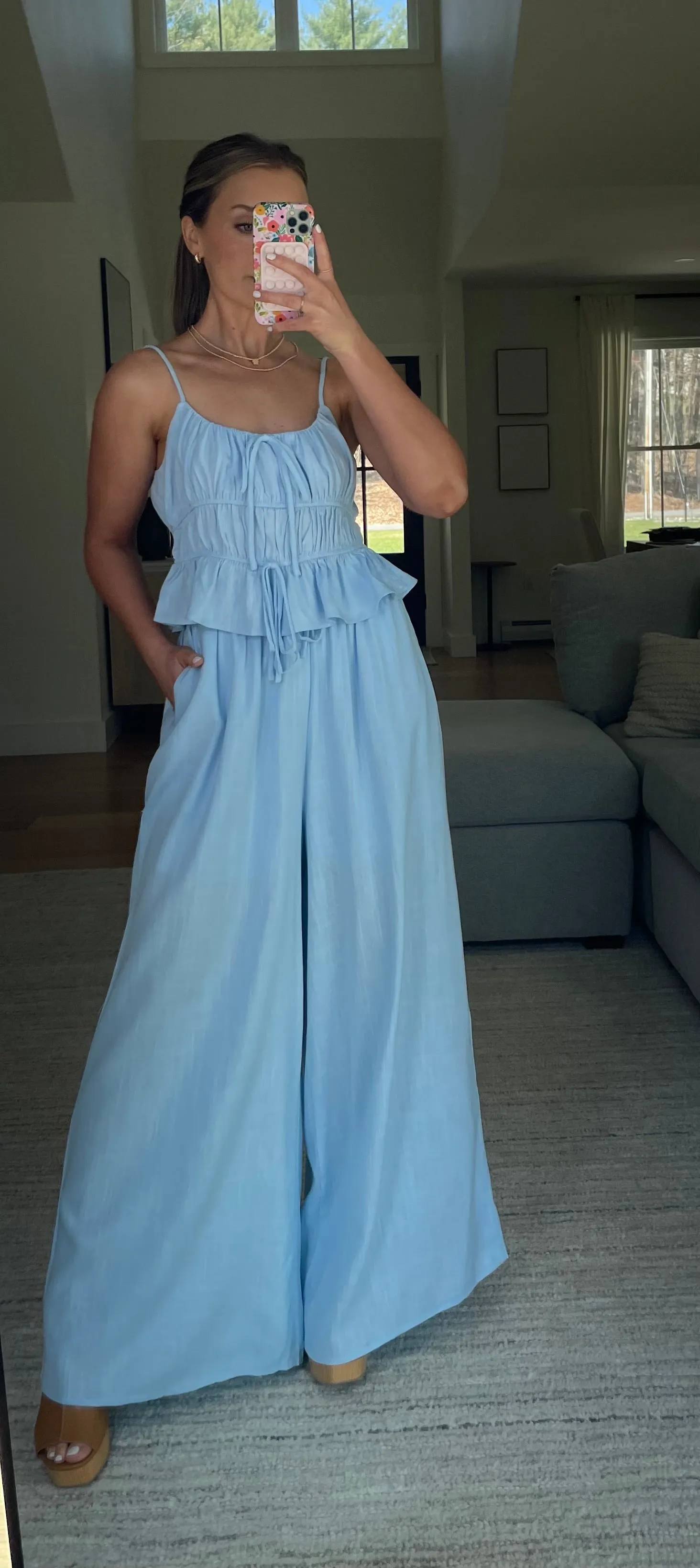 Ice Blue Two Piece Wide Leg Set