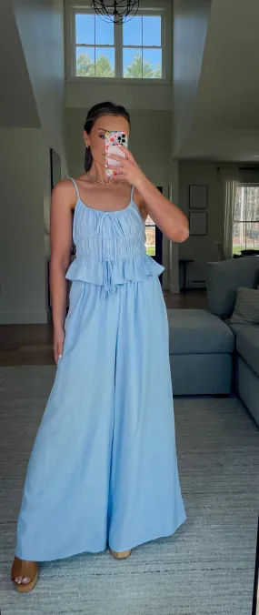 Ice Blue Two Piece Wide Leg Set