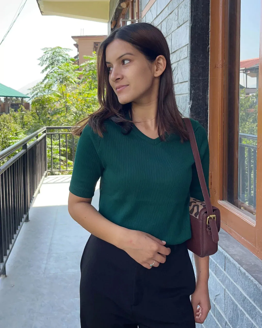 Jade V-Neck Ribbed Top