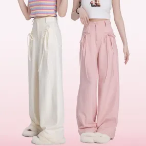 Kawaii Sweet Pink High-Waisted Straight Pants