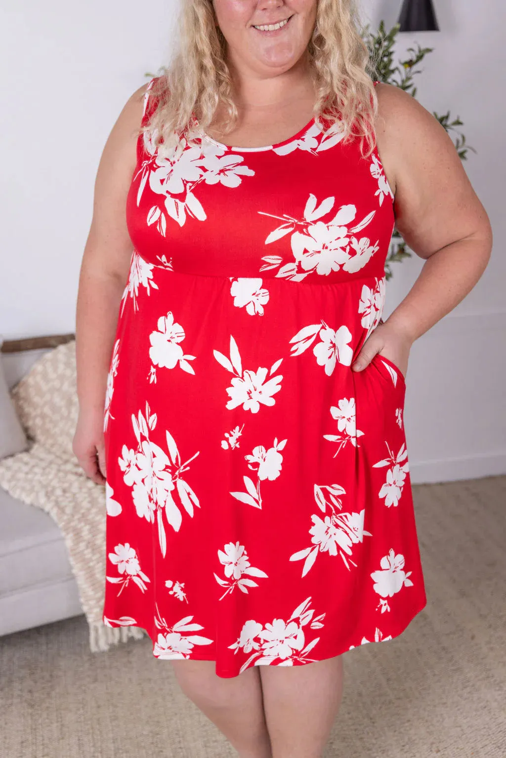 Kelsey Tank Dress in Red Floral