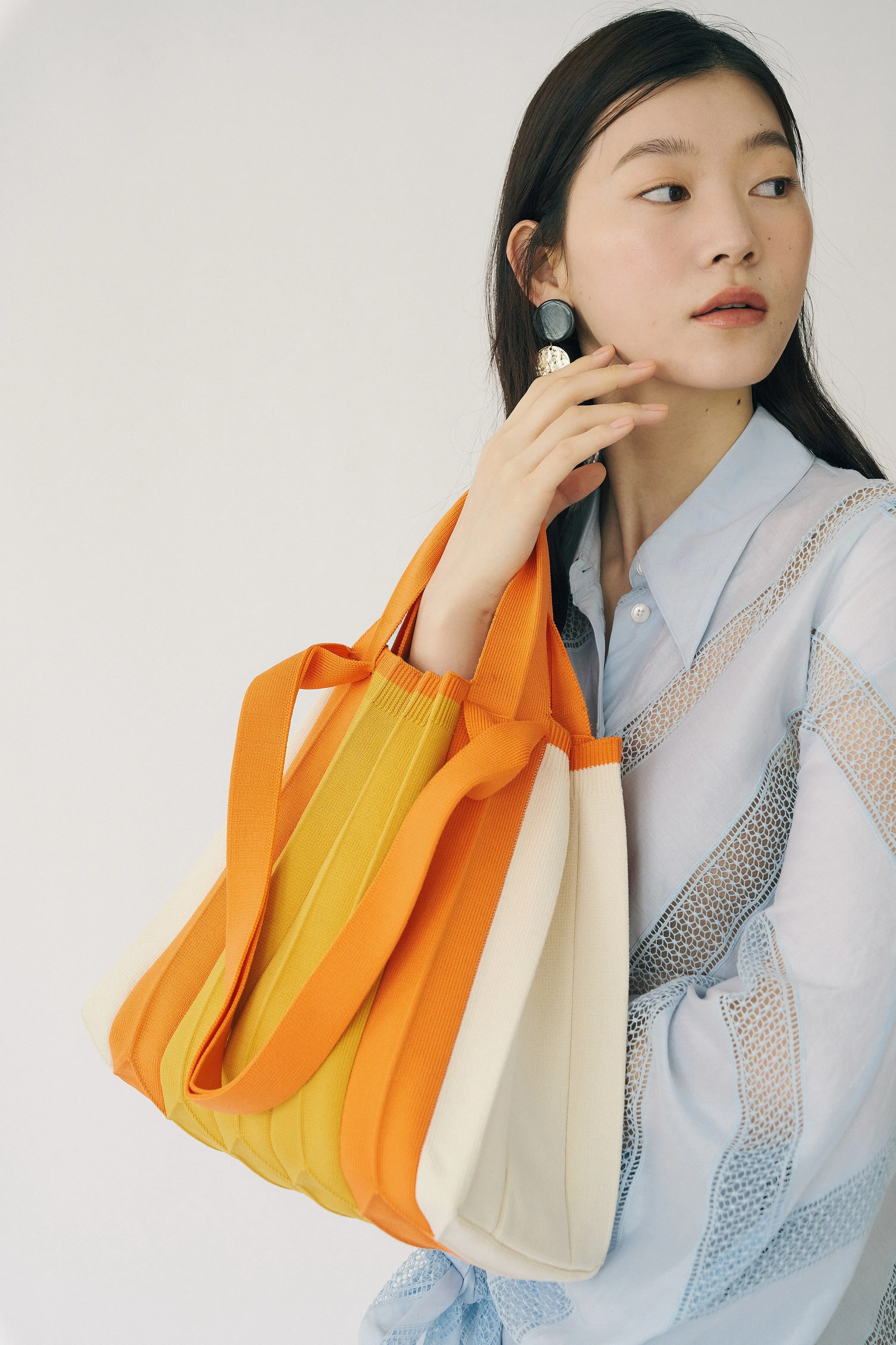 Knit Pleated 2-Way Shopper Bag made from Recycled Ocean Plastic - Hallabong Orange