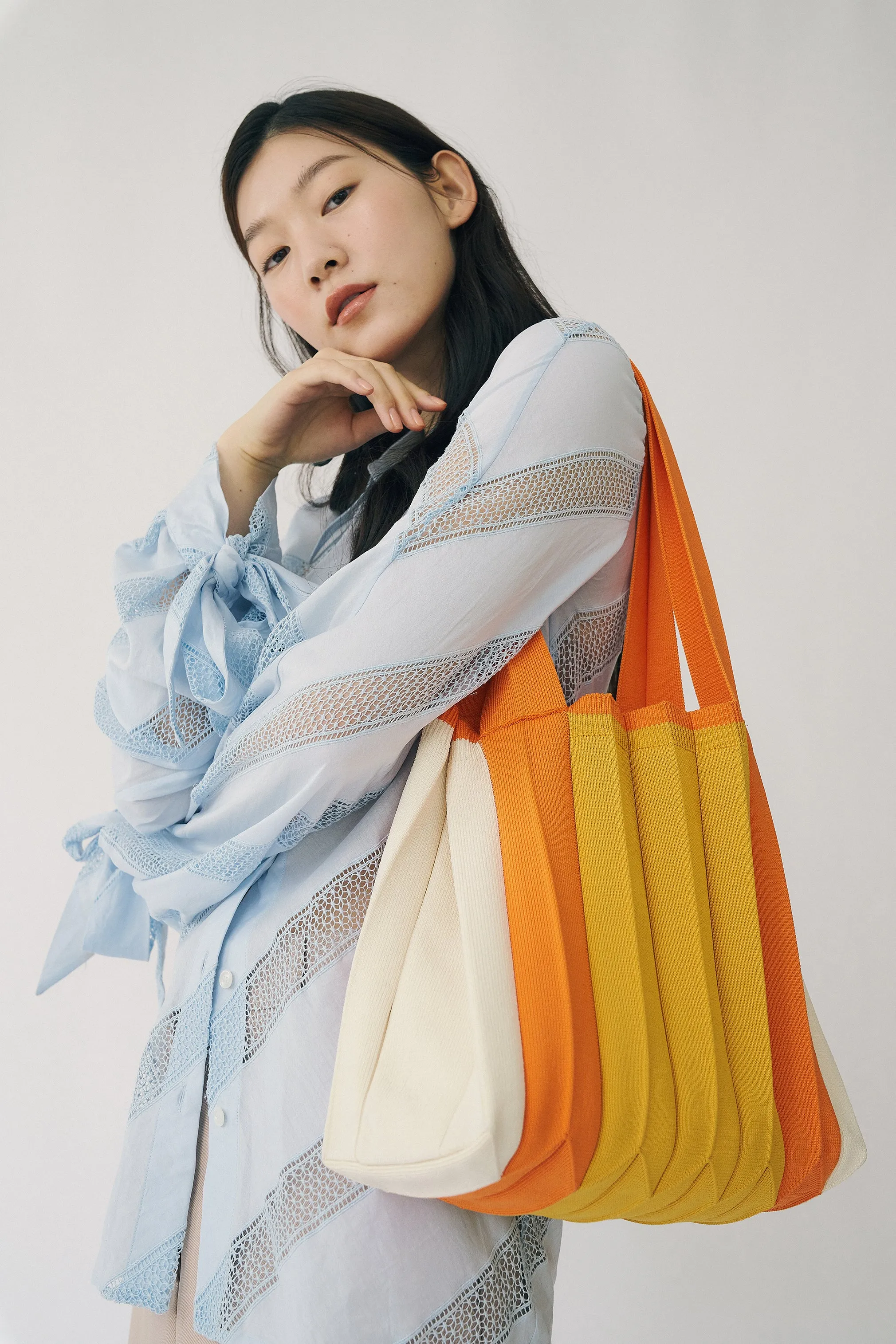 Knit Pleated 2-Way Shopper Bag made from Recycled Ocean Plastic - Hallabong Orange