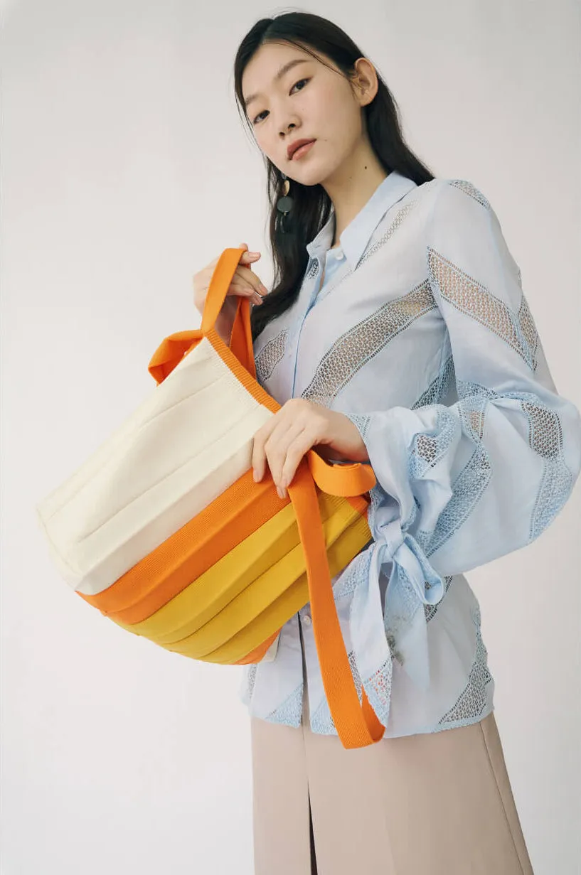 Knit Pleated 2-Way Shopper Bag made from Recycled Ocean Plastic - Hallabong Orange