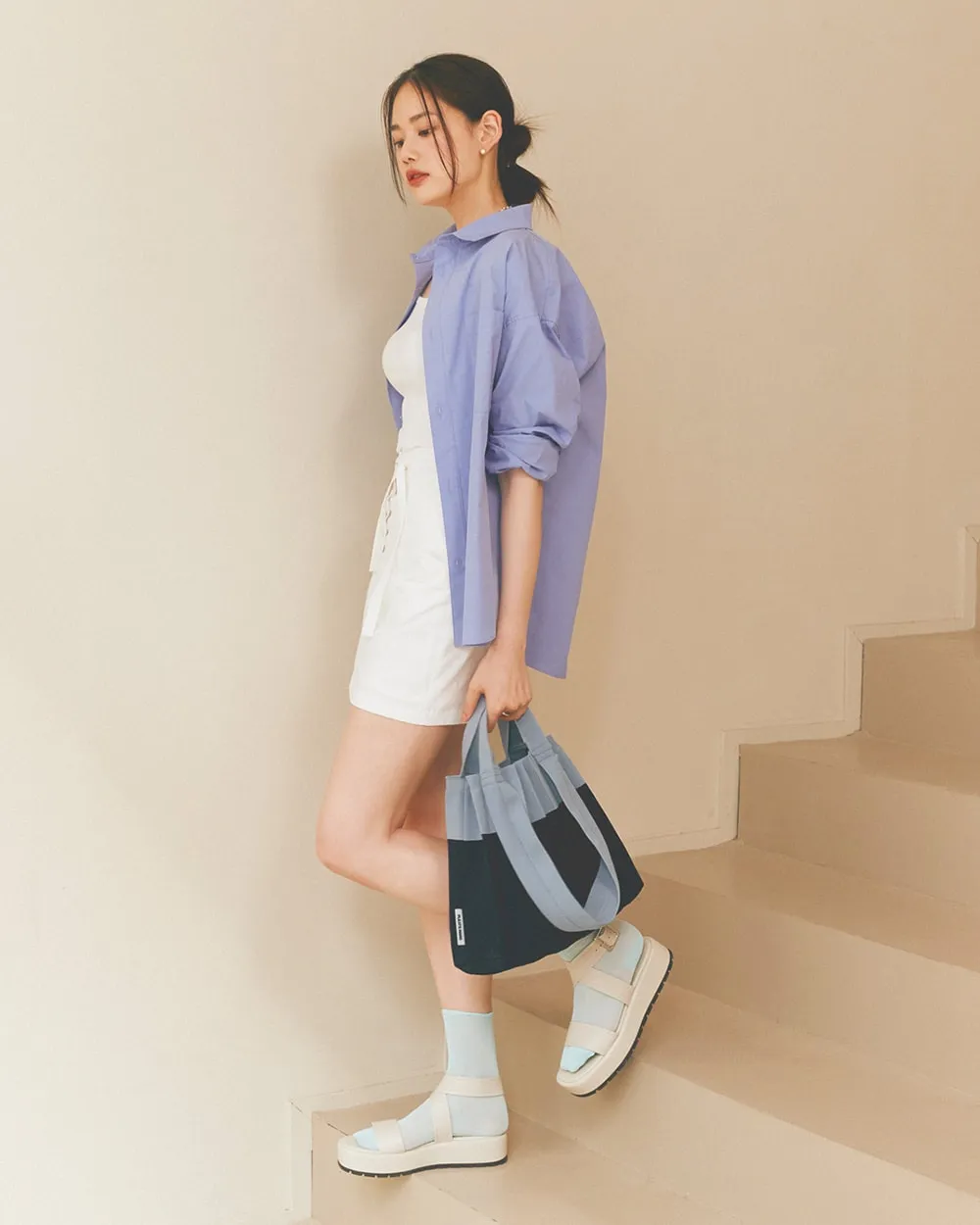 Knit Pleated 2-Way Shopper Bag made from Recycled Ocean Plastic - Navy