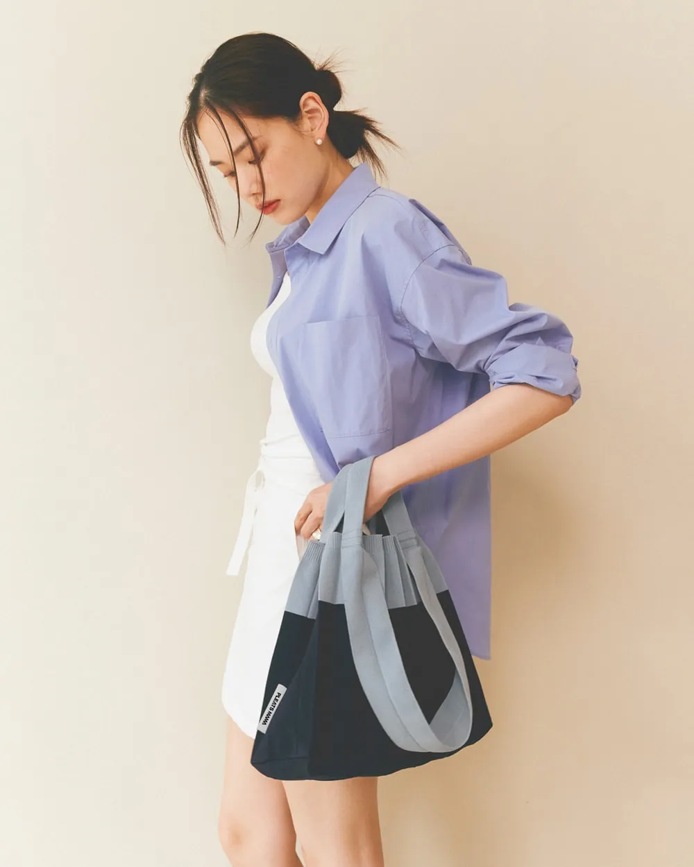 Knit Pleated 2-Way Shopper Bag made from Recycled Ocean Plastic - Navy