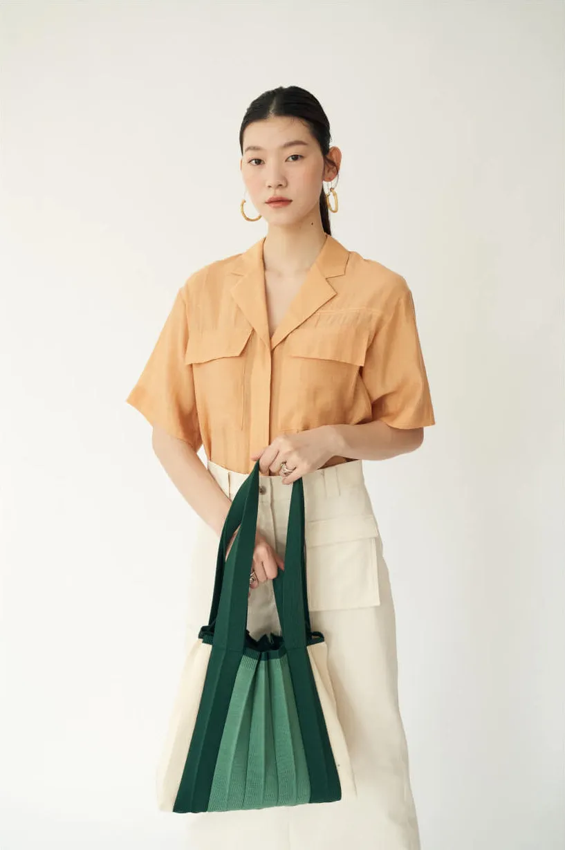 Knit Pleated 2-Way Shopper Bag made from Recycled Ocean Plastic - Olive
