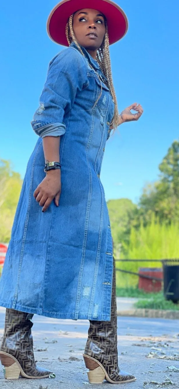 Long Trendy Denim Jacket