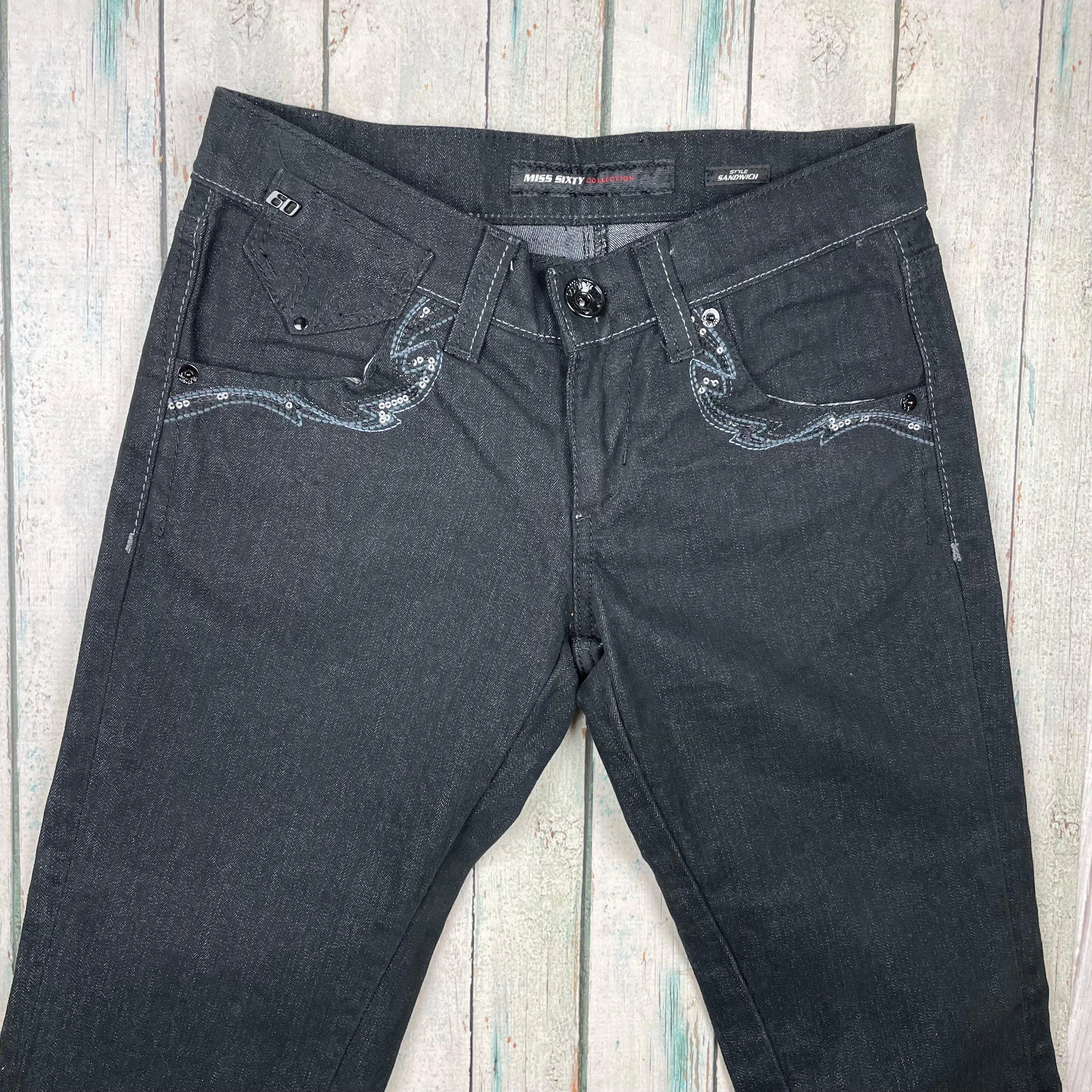 Miss Sixty Black 'Sandwich' Low Rise Slim fit Embellished  Jeans -Size 26