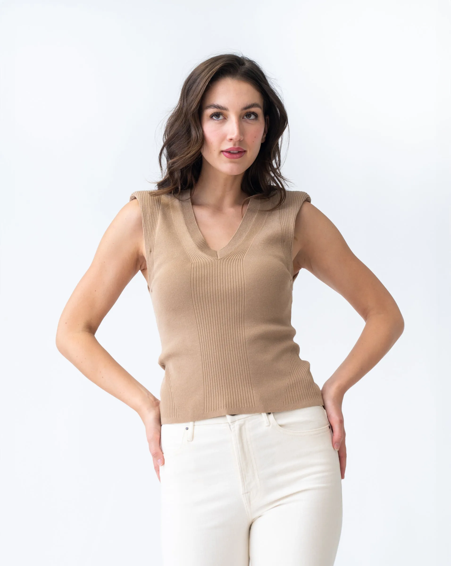Power Shoulder V-Neck Sweater