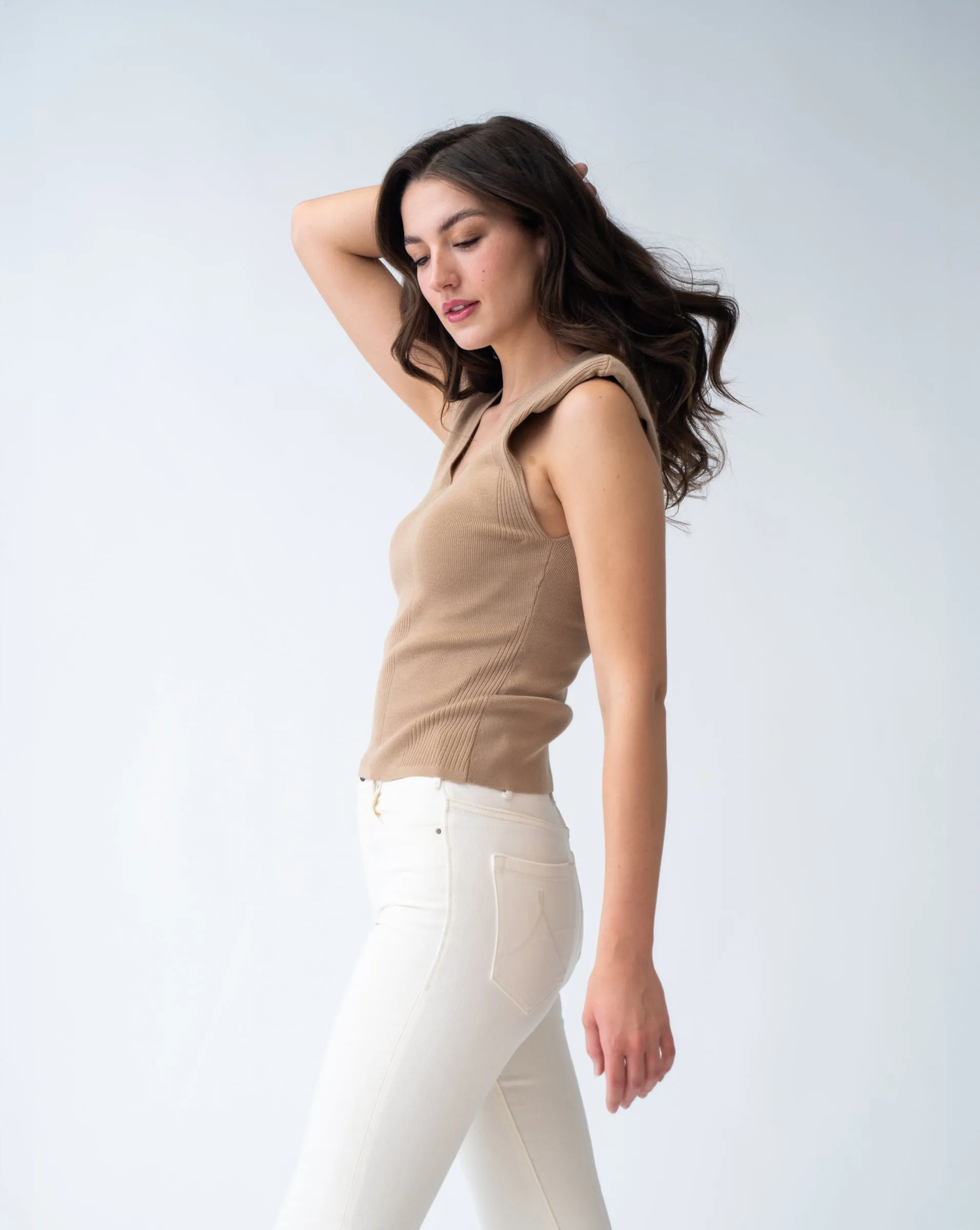 Power Shoulder V-Neck Sweater