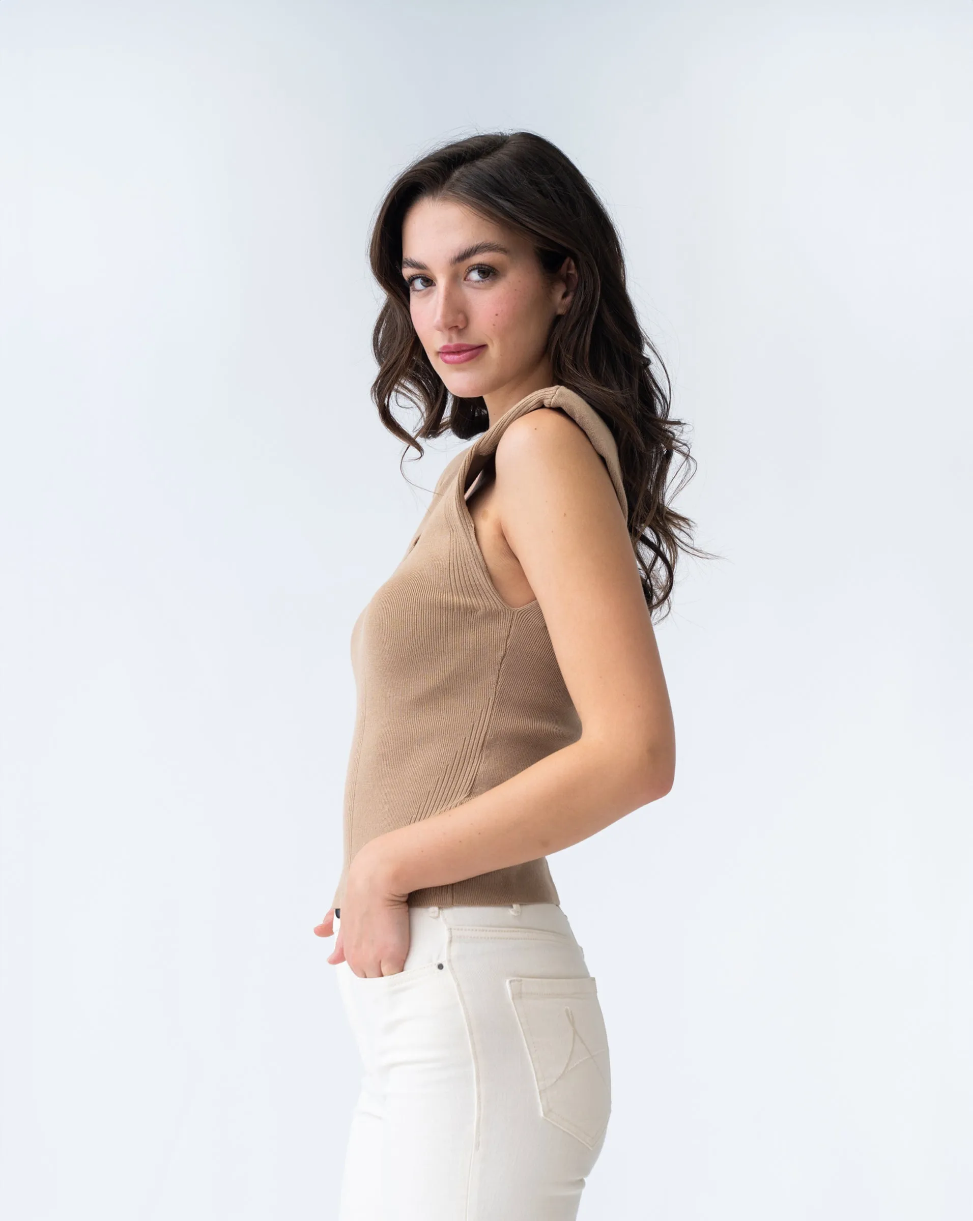 Power Shoulder V-Neck Sweater