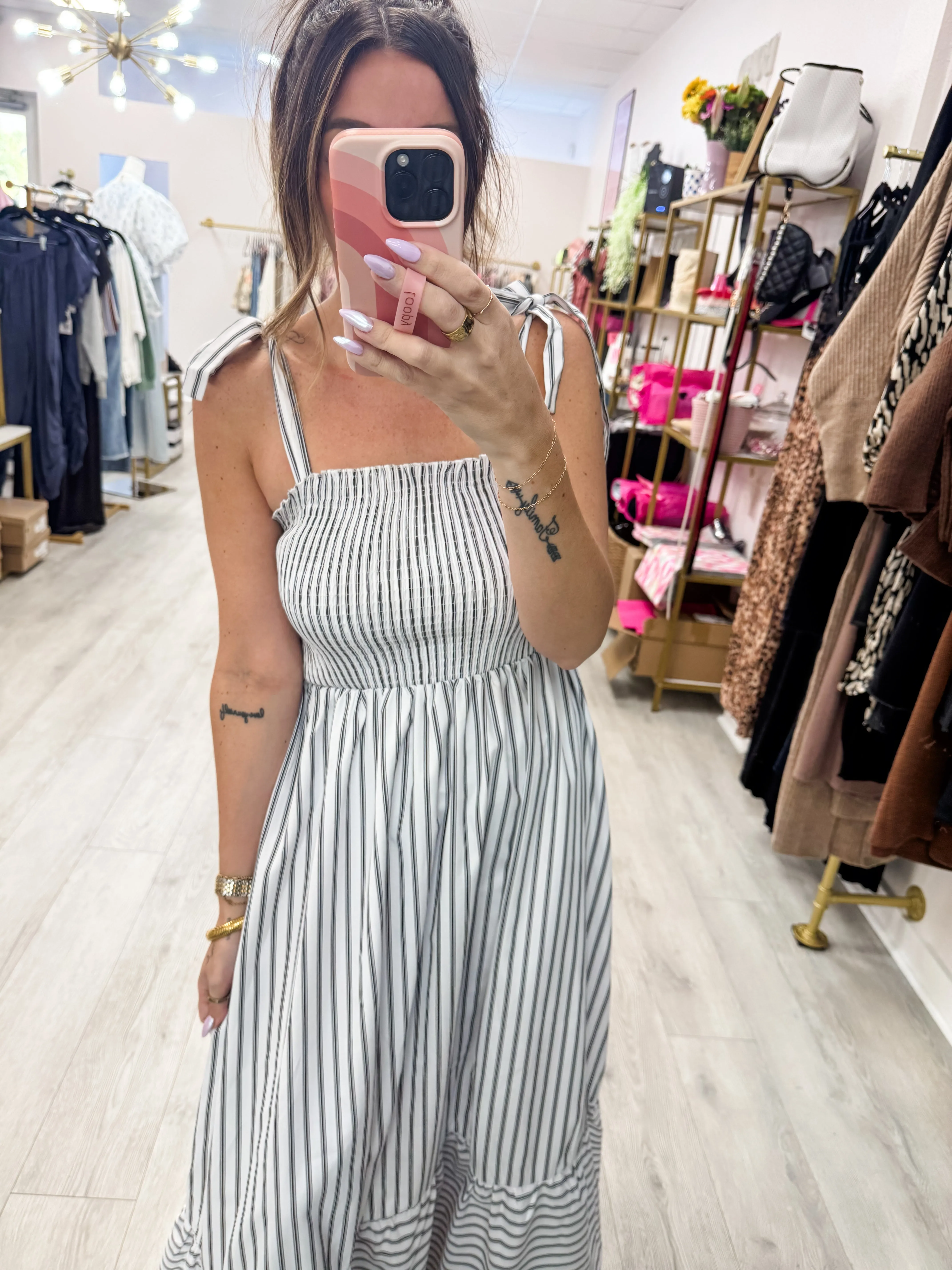 Striped Smocked Bodice Dress