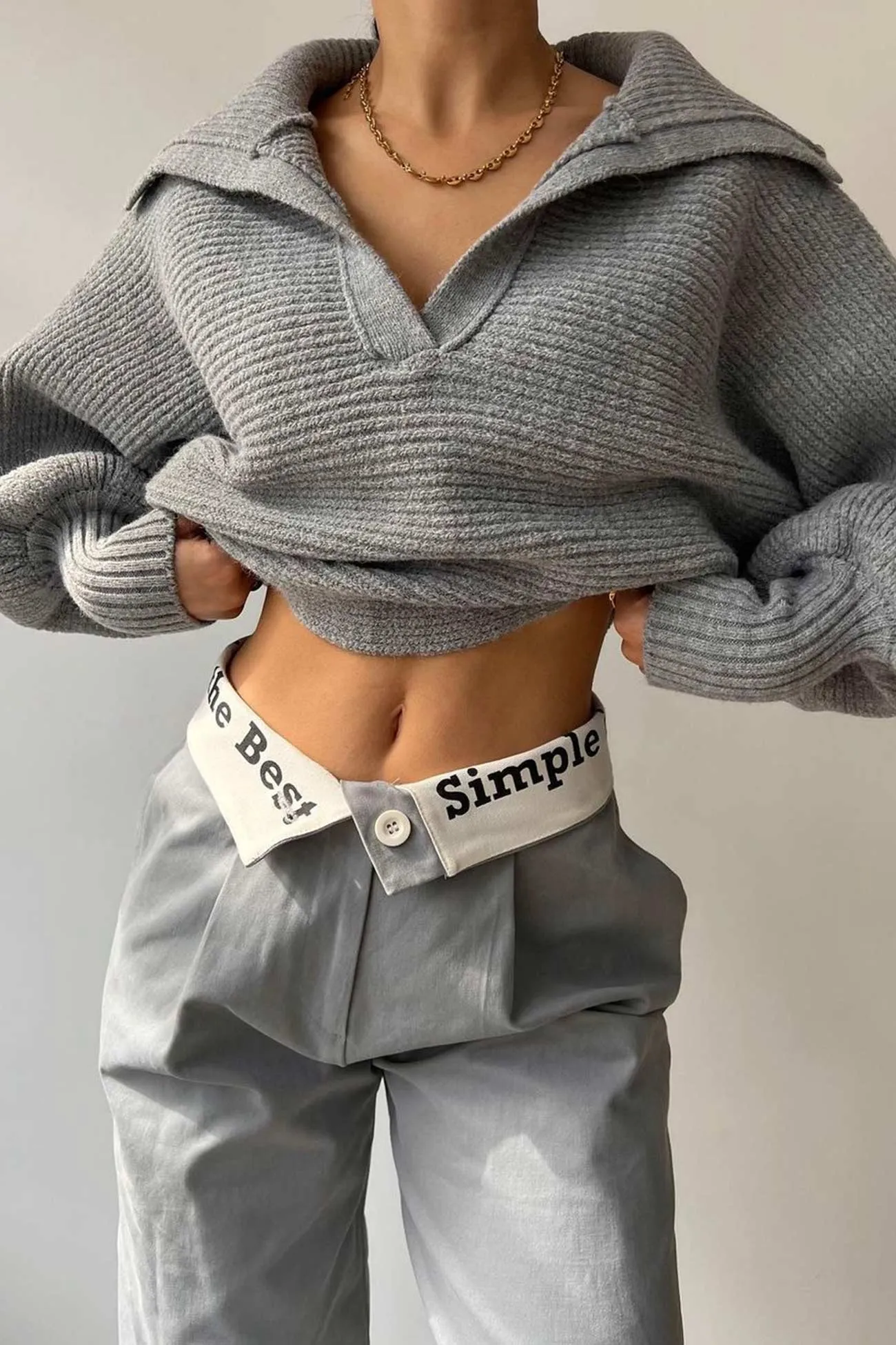 TastyHottie - Lapel V Neck Puff Sleeve Sweater