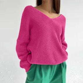 TastyHottie - V-Neck Dropped Shoulder Long Sleeve Sweater