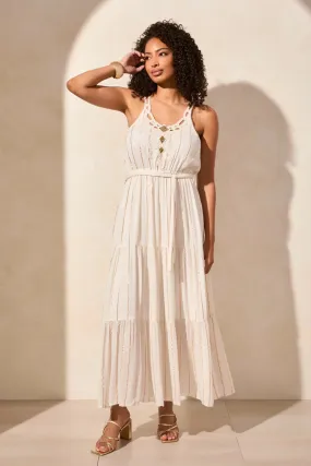 TR922o Lined Dress W/Fancy Crochet Applique