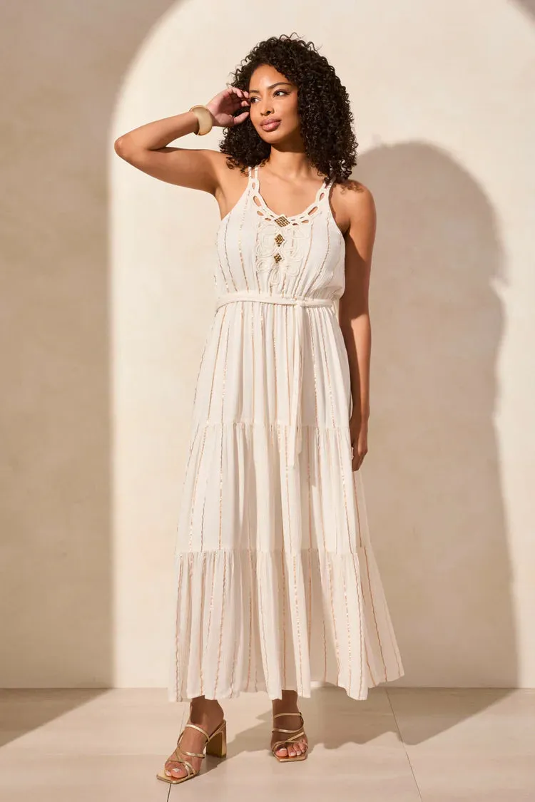 TR922o Lined Dress W/Fancy Crochet Applique