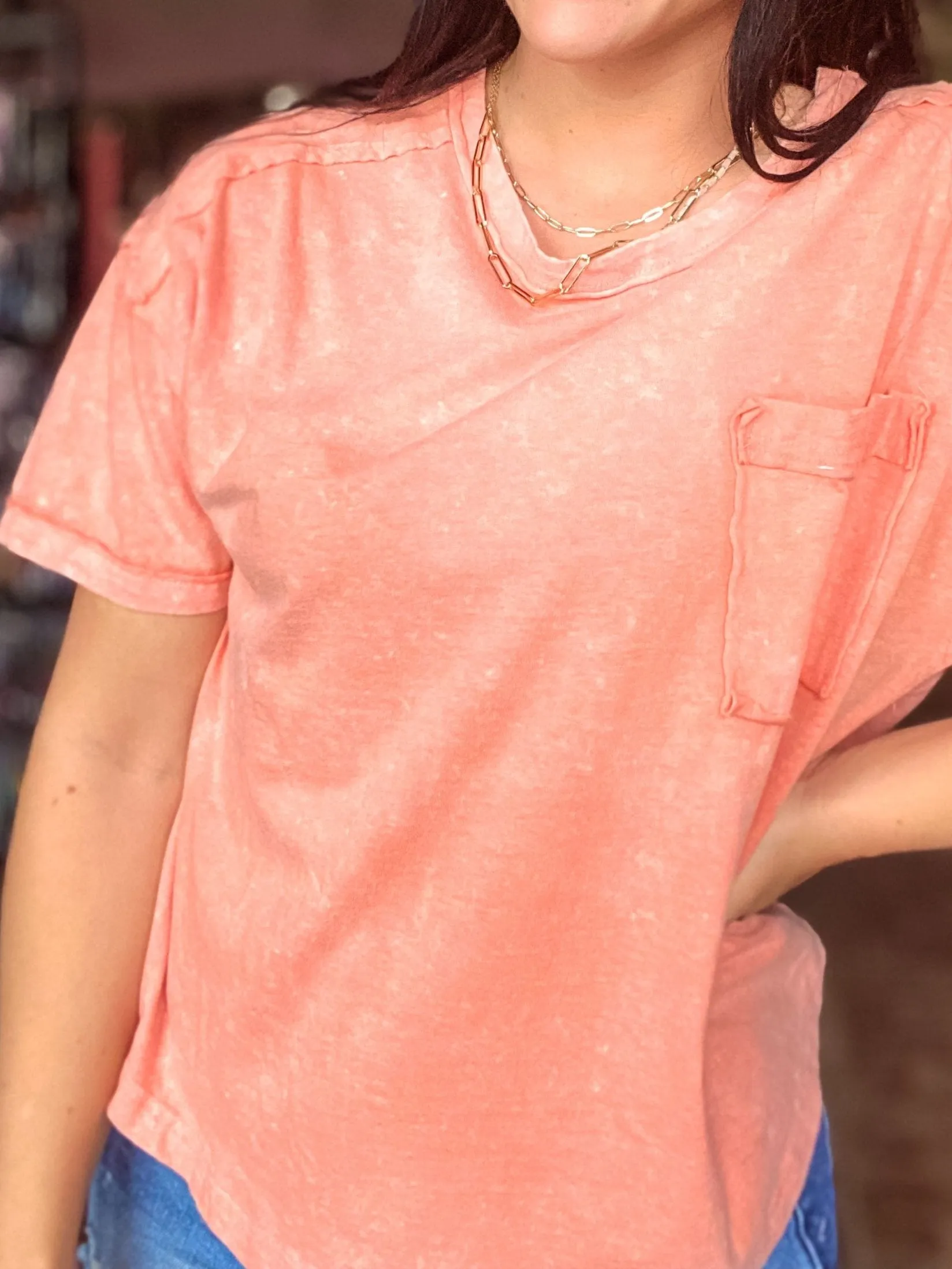Vintage Wash Pocket Tee- Peachy