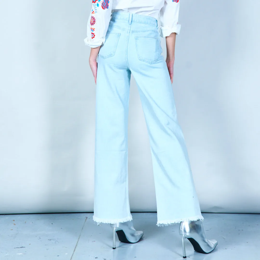 Wide-leg frayed hem denim jeans wholesale