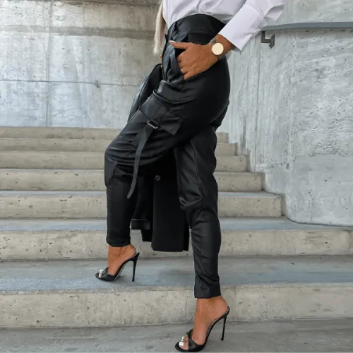 Women's High-Waisted PU Leather Pants: Stylish & Comfortable