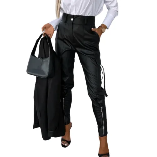 Women's High-Waisted PU Leather Pants: Stylish & Comfortable