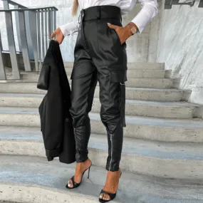 Women's High-Waisted PU Leather Pants: Stylish & Comfortable