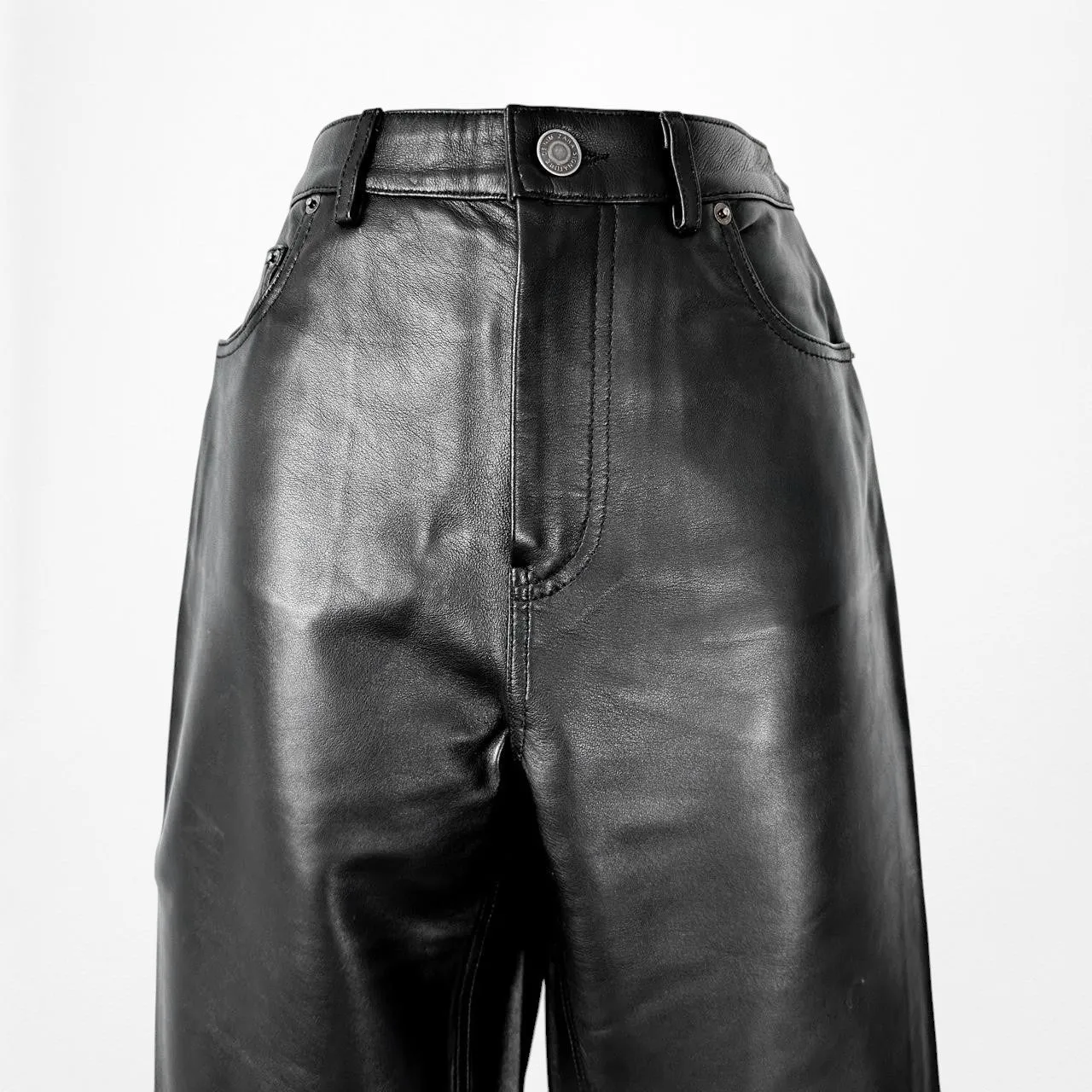 Zara Black High Waisted Straight Leg Sheep leather Pants Size S